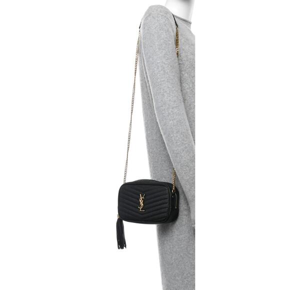 Saint Laurent Grain De Poudre Matelasse Monogram Mini Lou Camera Bag Black - Picture 4 of 12